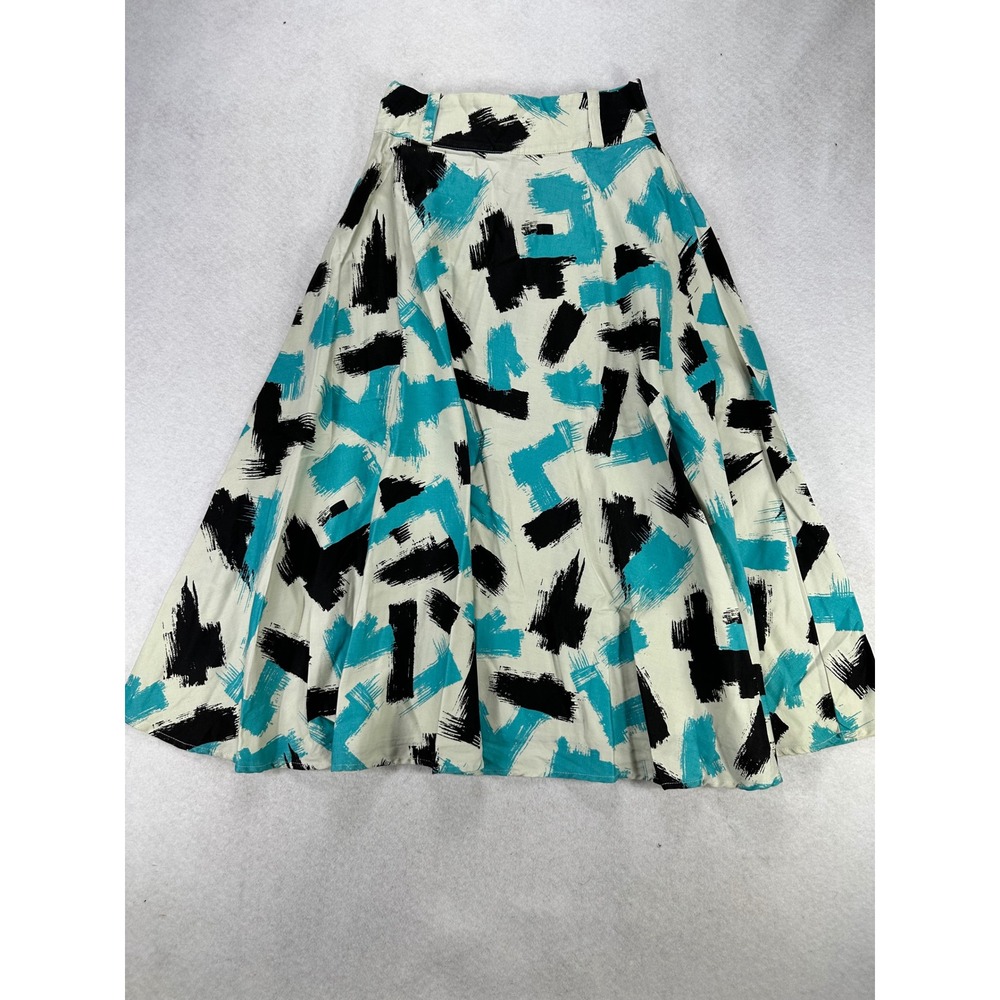 Pinup Couture Abstract Brushstroke Circle Skirt Turquoise Black Retro Small